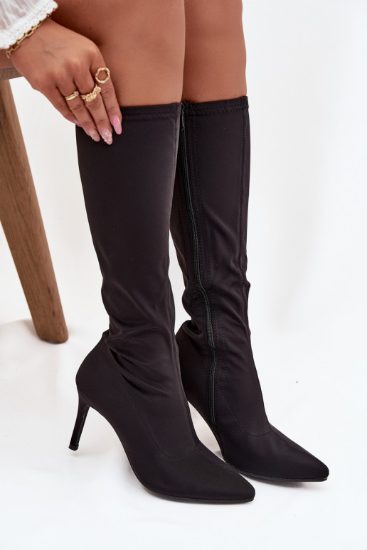 Auduma sieviešu garie zābaki ar papēdi S.Barski HY52-513 melnas krāsas