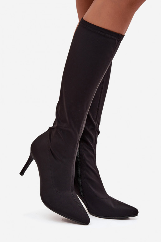 Auduma sieviešu garie zābaki ar papēdi S.Barski HY52-513 melnas krāsas