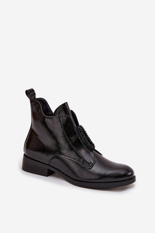 Laque siltināti Sieviešu puszābaki Ar greznu Detalem S.Barski HY52-525 melnas krāsas