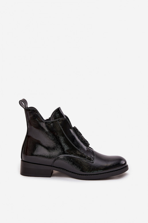 Laque siltināti Sieviešu puszābaki Ar greznu Detalem S.Barski HY52-525 melnas krāsas