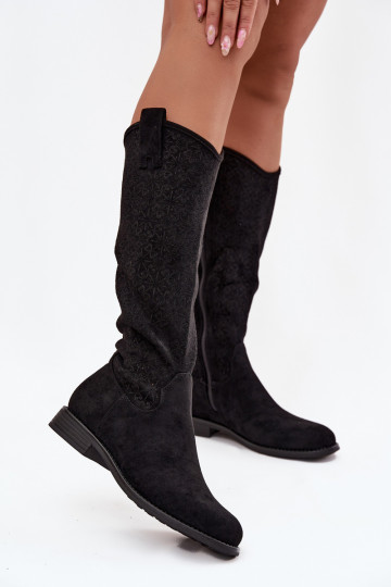 sieviešu garie zābaki Ažūrs ar platiem papēžiem S.Barski HY52-534 melnas krāsas