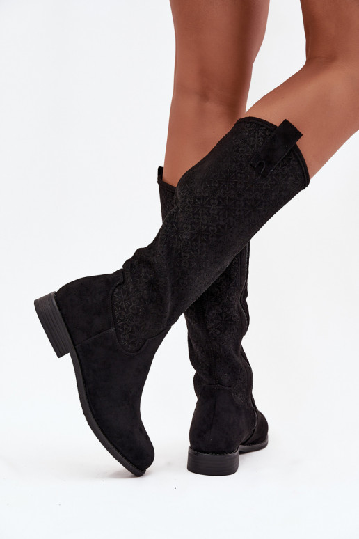 sieviešu garie zābaki Ažūrs ar platiem papēžiem S.Barski HY52-534 melnas krāsas