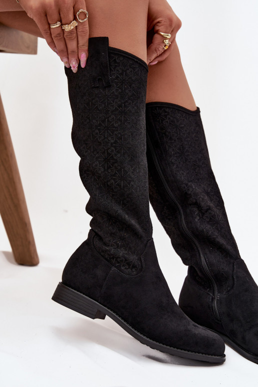 sieviešu garie zābaki Ažūrs ar platiem papēžiem S.Barski HY52-534 melnas krāsas