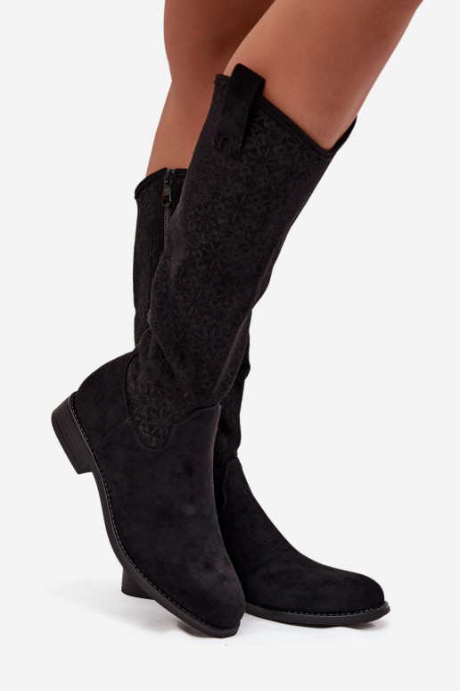 sieviešu garie zābaki Ažūrs ar platiem papēžiem S.Barski HY52-534 melnas krāsas