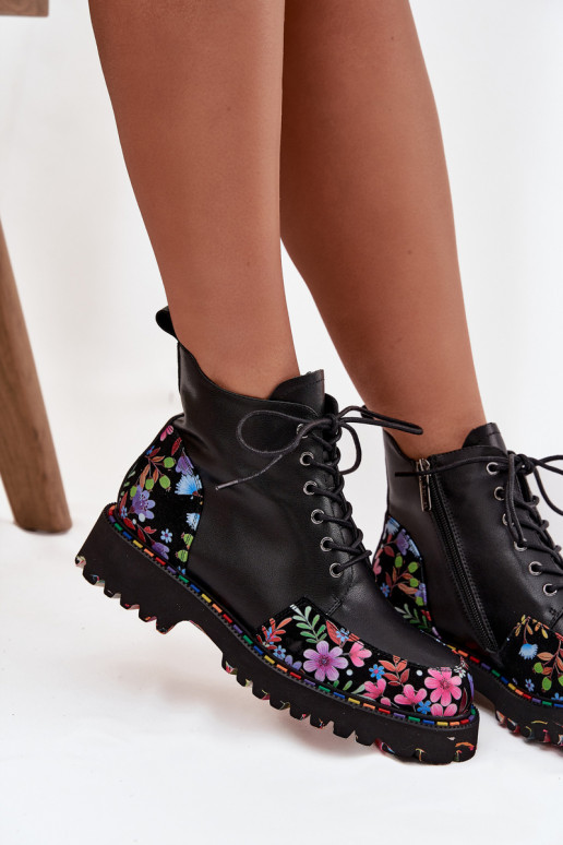 Āda Sieviešu puszābaki ar puķītēm siltināti Artiker 57C0180 melnas krāsas