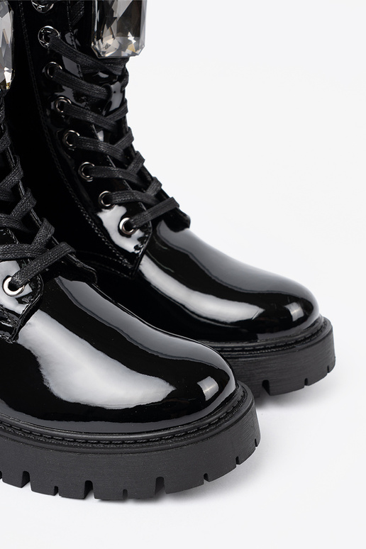 Laque mežģīņots sieviešu zābaki Melnas krāsas