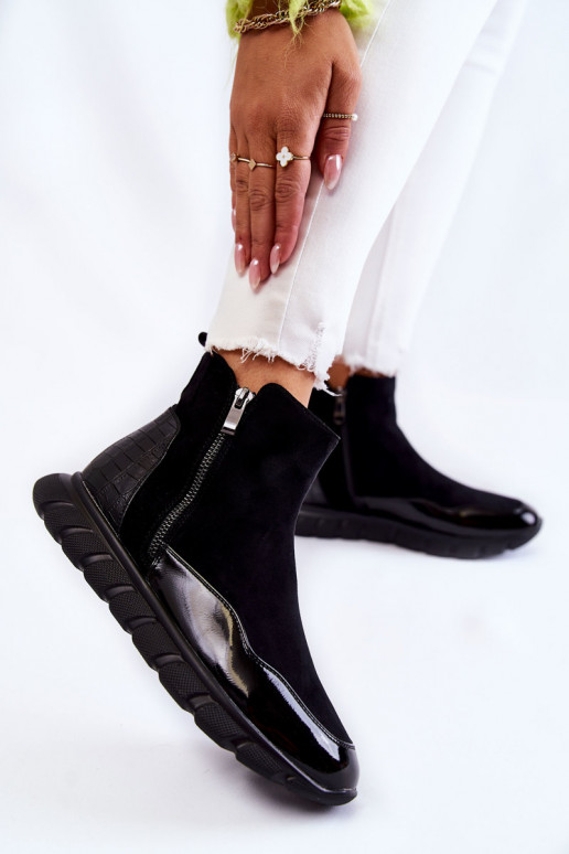 zamšādas Sieviešu Sneakers modeļa puszābaki melnas krāsas Anita