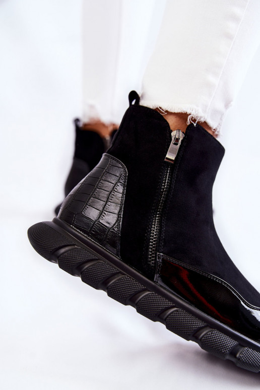 zamšādas Sieviešu Sneakers modeļa puszābaki melnas krāsas Anita