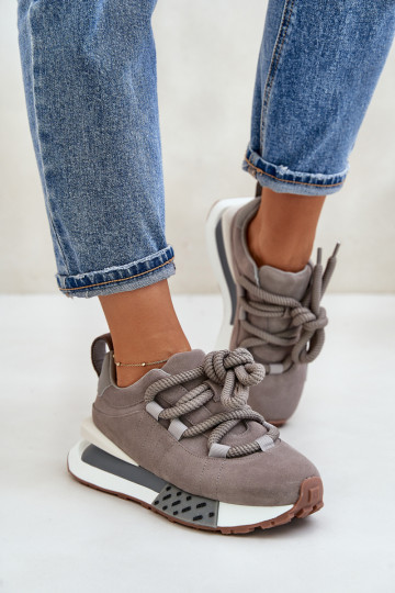 zamšādas Sneakers modeļa apavi Sieviešu ar platformuGrubym Šņorēšanam Artiker 54C1463 Pelēkas krāsas