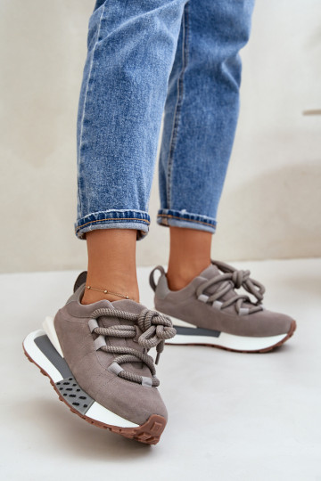 zamšādas Sneakers modeļa apavi Sieviešu ar platformuGrubym Šņorēšanam Artiker 54C1463 Pelēkas krāsas 2