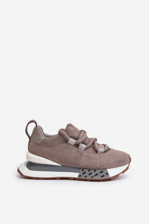 zamšādas Sneakers modeļa apavi Sieviešu ar platformuGrubym Šņorēšanam Artiker 54C1463 Pelēkas krāsas