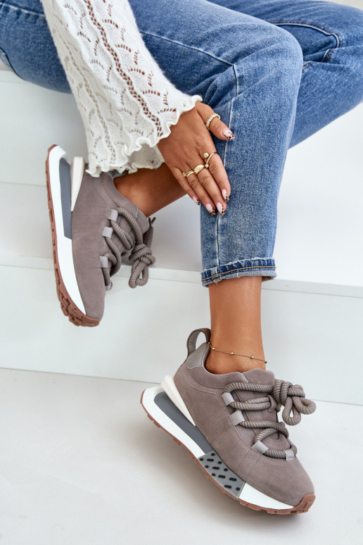 zamšādas Sneakers modeļa apavi Sieviešu ar platformuGrubym Šņorēšanam Artiker 54C1463 Pelēkas krāsas