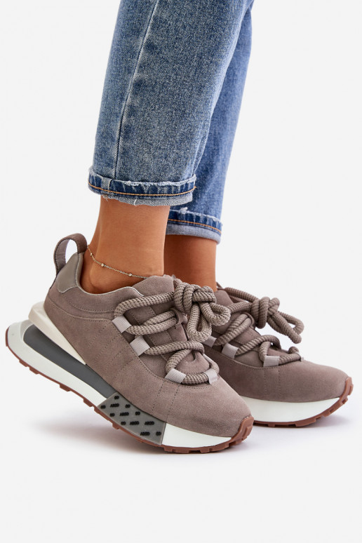 zamšādas Sneakers modeļa apavi Sieviešu ar platformuGrubym Šņorēšanam Artiker 54C1463 Pelēkas krāsas