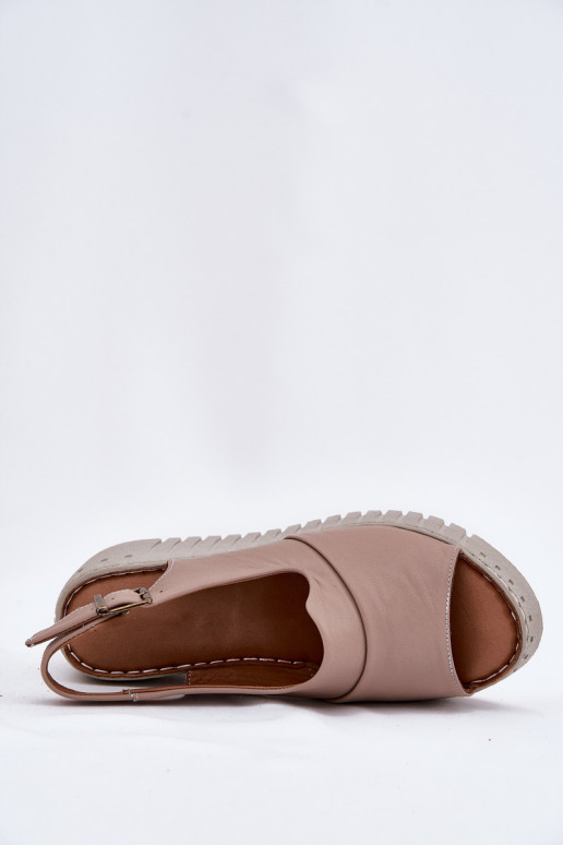 Sieviešu basenesIeslēgtsturalnej Skóry Uz Ķīļa Artiker 54C0788 smilšu krāsas