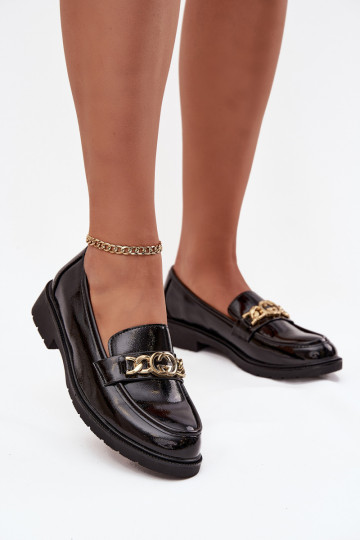 Lakoti mokasīni Sieviešu Ar zelta rotājumu S.Barski HY52-539 melnas krāsas 2