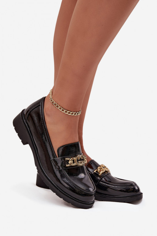 Lakoti mokasīni Sieviešu Ar zelta rotājumu S.Barski HY52-539 melnas krāsas