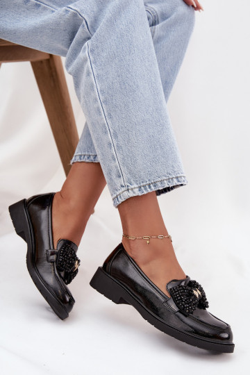 Lakoti mokasīni Sieviešu ar bantītēm S.Barski HY52-319A melnas krāsas