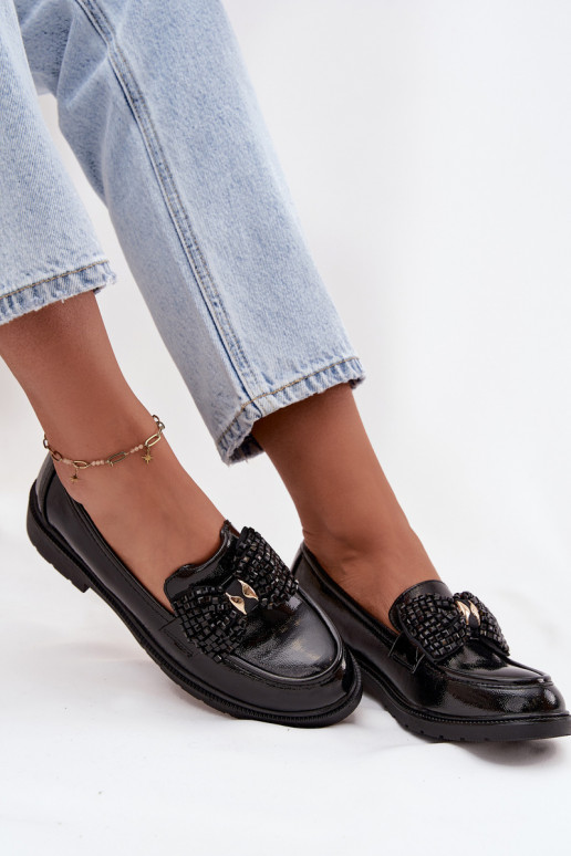 Lakoti mokasīni Sieviešu ar bantītēm S.Barski HY52-319A melnas krāsas