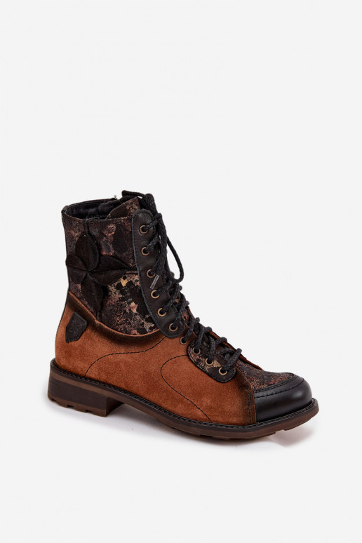 Āda Sieviešu puszābakiIeslēgtsturalnej Skóry ar platiem papēžiem Tā irciejka 07004-29 brūnas krāsas