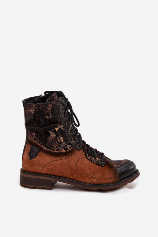 Āda Sieviešu puszābakiIeslēgtsturalnej Skóry ar platiem papēžiem Tā irciejka 07004-29 brūnas krāsas