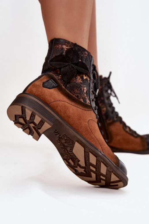 Āda Sieviešu puszābakiIeslēgtsturalnej Skóry ar platiem papēžiem Tā irciejka 07004-29 brūnas krāsas