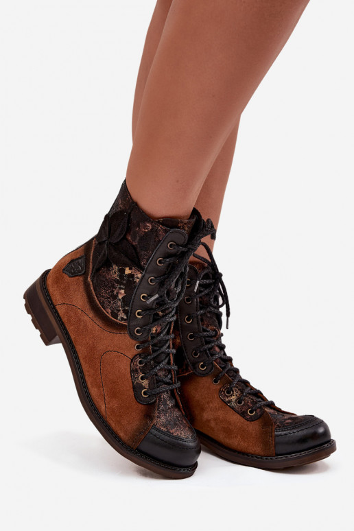 Āda Sieviešu puszābakiIeslēgtsturalnej Skóry ar platiem papēžiem Tā irciejka 07004-29 brūnas krāsas