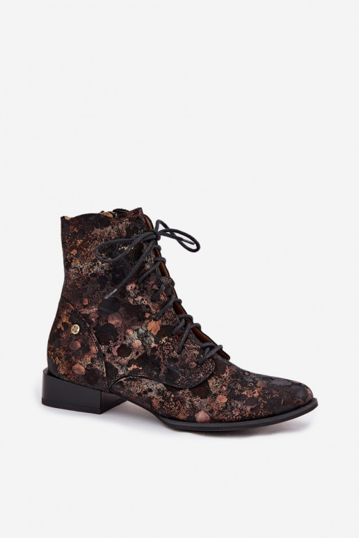 zamšādas Rakstaina Sieviešu puszābaki ar platiem papēžiem Tā irciejka 06391-02 Melns-Zelta krāsas