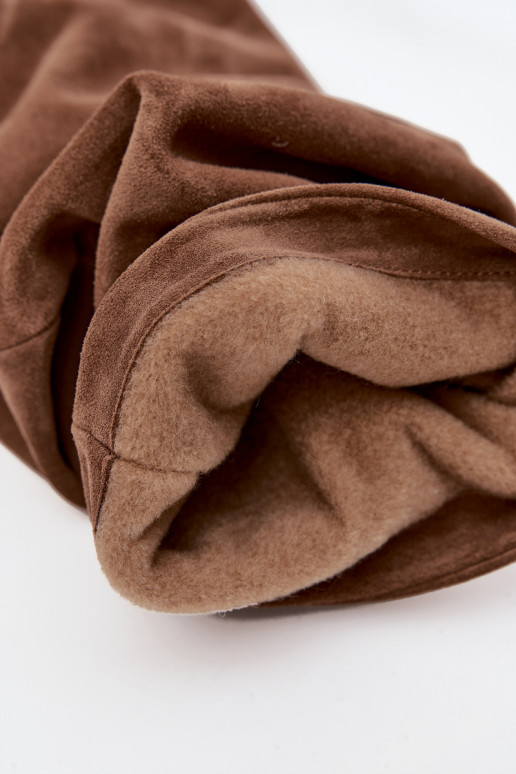 Saburzīts garie zābakiIeslēgtsturalnego zamšādasu ar papēdi siltināti Zazoo 4228 brūnas krāsas