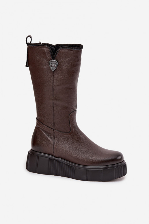 Sieviešu Āda garie zābaki Ar Vilnu Zazoo 70121 CzekoladoIne