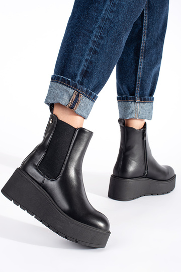 melnas krāsas Sieviešu zābaki uz ķīļa 2