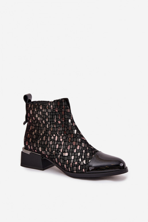 Laque Sieviešu puszābakiIeslēgtsturalnej Skóry Uz Zema Papēža D&A LZ52-960 melnas krāsas