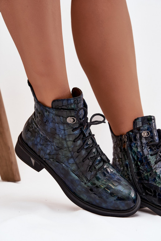 Laque Sieviešu puszābakiIeslēgtsturalnej Skóry D&A LZ52-962 tumši zilas krāsas