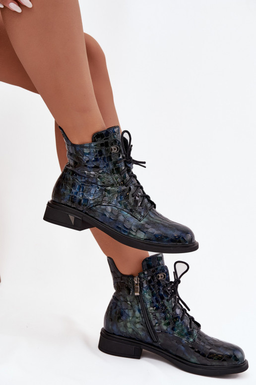 Laque Sieviešu puszābakiIeslēgtsturalnej Skóry D&A LZ52-962 tumši zilas krāsas