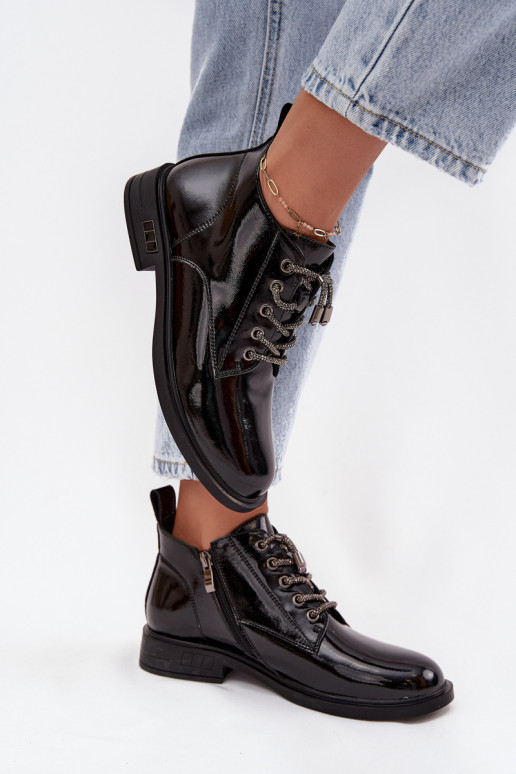 Āda Laque Sieviešu puszābaki Ar greznu Šņorēšanam D&A MR52-124 melnas krāsas