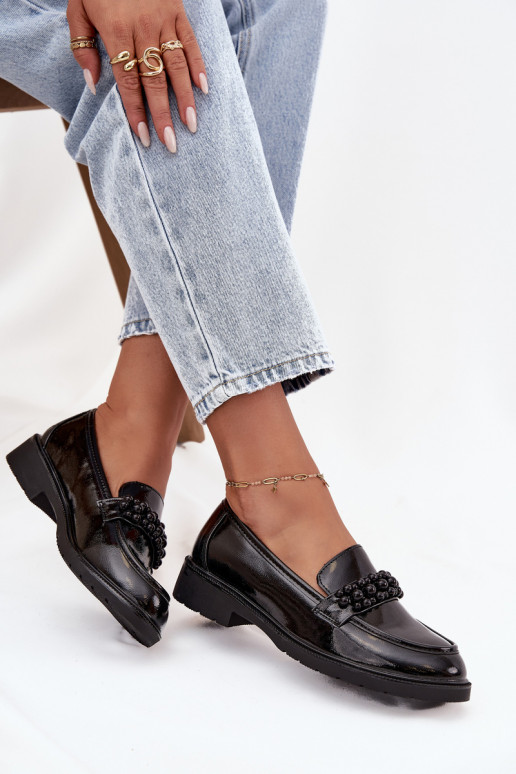 sieviešu mokasīni Laque un pērlītēm S.Barski HY52-541 melnas krāsas