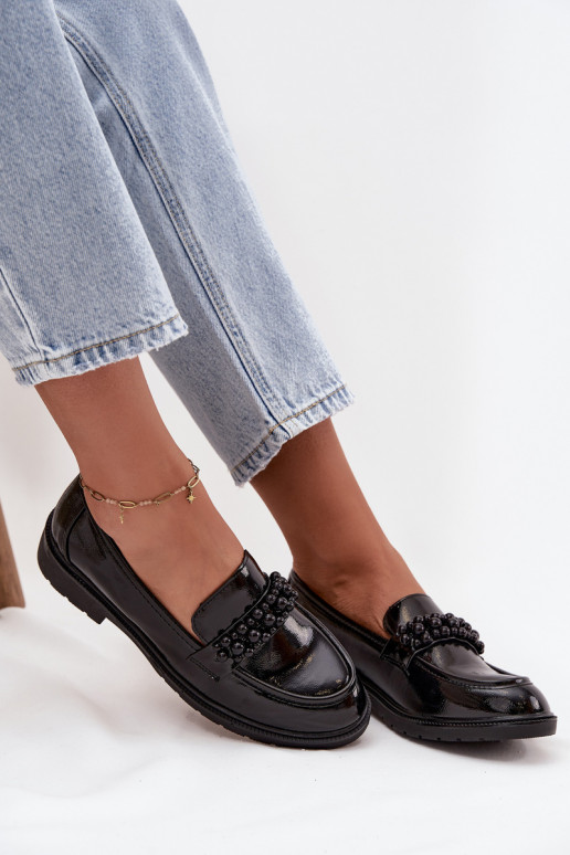 sieviešu mokasīni Laque un pērlītēm S.Barski HY52-541 melnas krāsas
