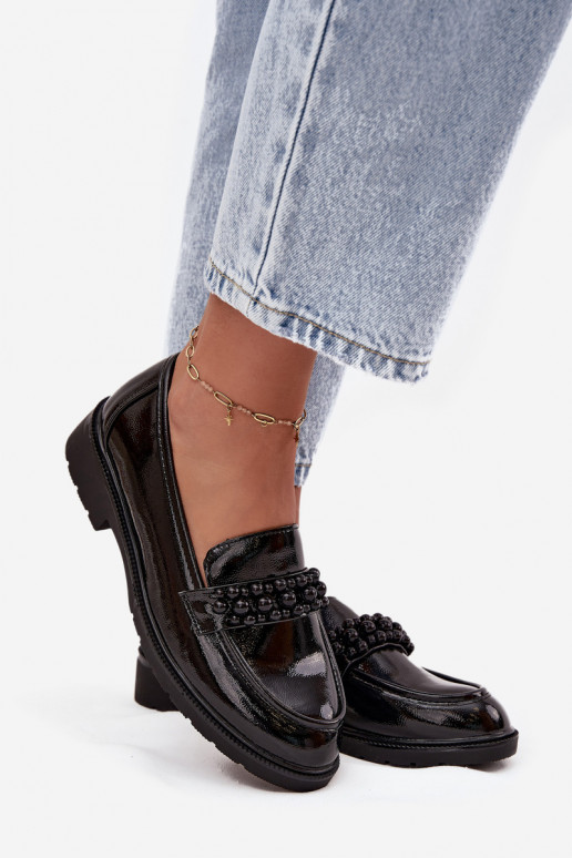 sieviešu mokasīni Laque un pērlītēm S.Barski HY52-541 melnas krāsas