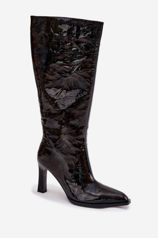 Āda Laque sieviešu garie zābaki ar papēdi siltināti D&A CR52-716 melnas krāsas