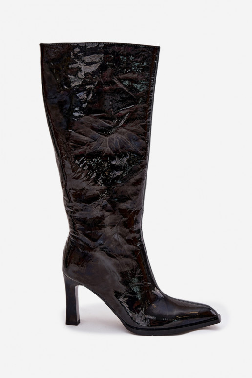 Āda Laque sieviešu garie zābaki ar papēdi siltināti D&A CR52-716 melnas krāsas