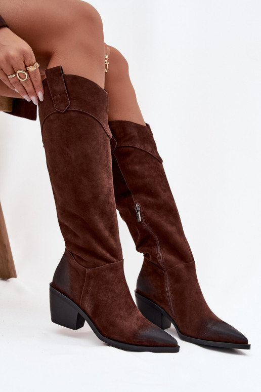 garie zābaki Kovboju zābaki Sieviešu ar papēdiIeslēgtsturalnego zamšādasu Artiker 57C0230 brūnas krāsas