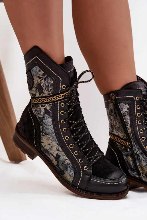 Sieviešu puszābakiIeslēgtsturalnej Skóry Tā irciejka 07097-01 Melns-Zelta krāsas