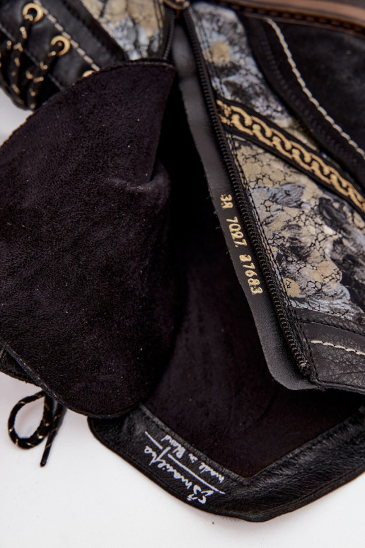 Sieviešu puszābakiIeslēgtsturalnej Skóry Tā irciejka 07097-01 Melns-Zelta krāsas