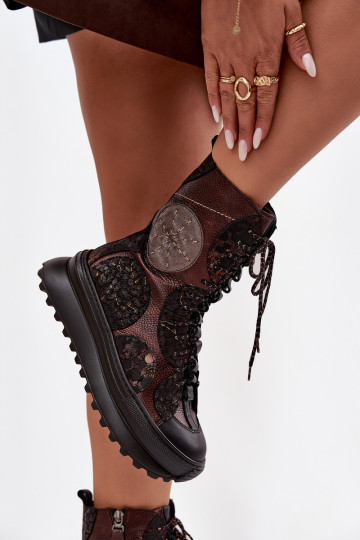 Āda Sieviešu puszābaki ar platformu siltināti Tā irciejka 06565-02 brūnas krāsas-Zelta krāsas