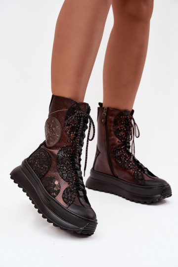 Āda Sieviešu puszābaki ar platformu siltināti Tā irciejka 06565-02 brūnas krāsas-Zelta krāsas 2