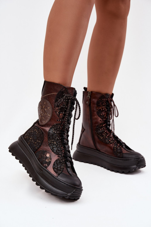 Āda Sieviešu puszābaki ar platformu siltināti Tā irciejka 06565-02 brūnas krāsas-Zelta krāsas