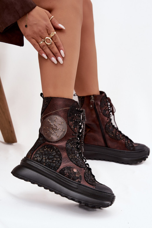 Āda Sieviešu puszābaki ar platformu siltināti Tā irciejka 06565-02 brūnas krāsas-Zelta krāsas