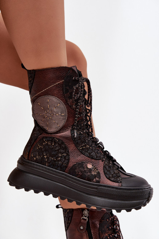 Āda Sieviešu puszābaki ar platformu siltināti Tā irciejka 06565-02 brūnas krāsas-Zelta krāsas