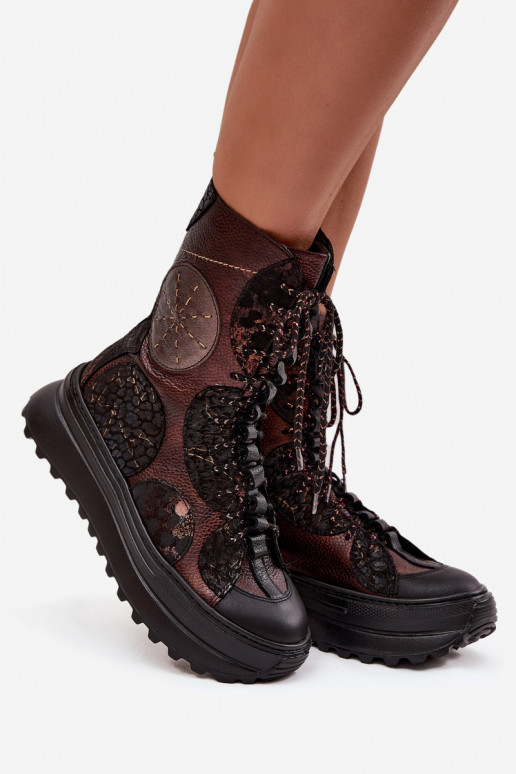 Āda Sieviešu puszābaki ar platformu siltināti Tā irciejka 06565-02 brūnas krāsas-Zelta krāsas