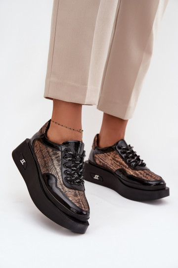 Ādas sieviešu kurpes ar šņorēm un platformu Artiker 57C2044, melnā krāsā