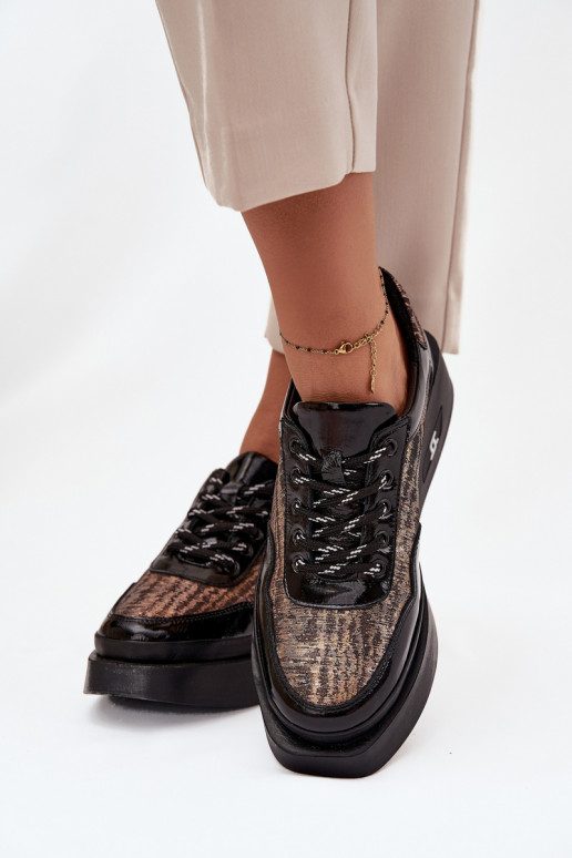 Ādas sieviešu kurpes ar šņorēm un platformu Artiker 57C2044, melnā krāsā